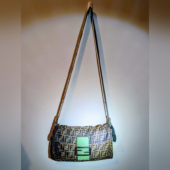 Handbags - Fendi Convertible Zucca Baguette Canvas Crossbody In Good Condition COA Included
